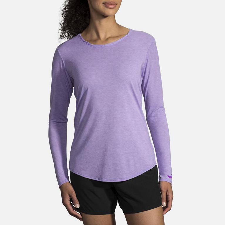 Brooks Women's DISTANCE Long Sleeve Running Shirt - Purple - Canada (PHRSG-3072)